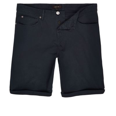 Navy slim five pocket bermuda shorts